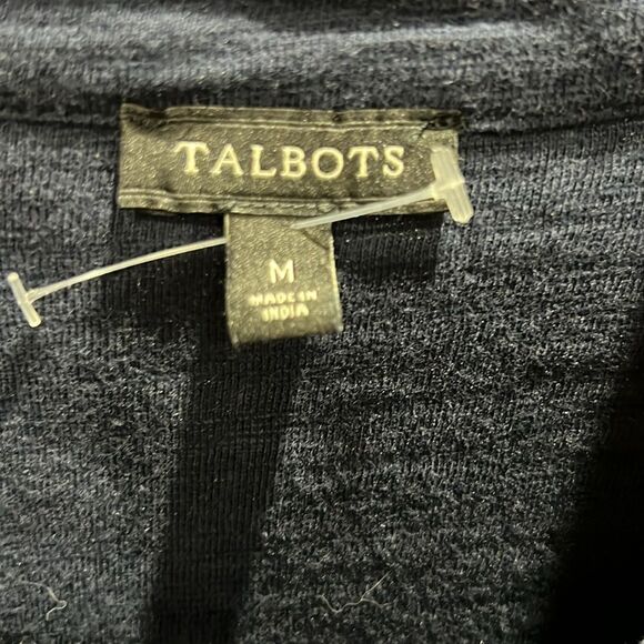 Talbots Navy Cotton Blend Button 3/4 Sleeve Shirt Dress Chest pockets Size Med - Picture 7 of 12